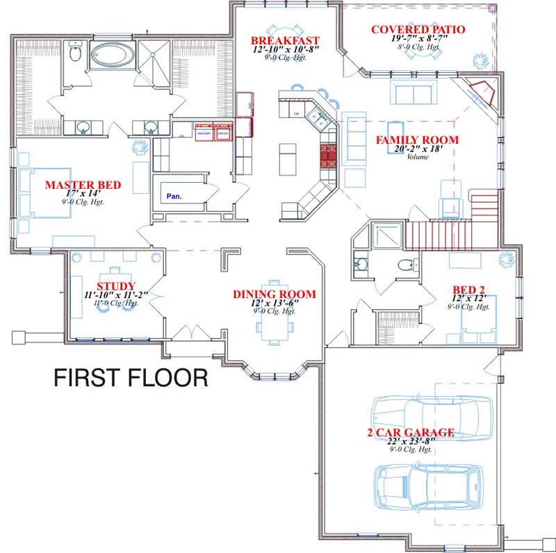 Floor Plan First Story of Luxury Plan #144-1020