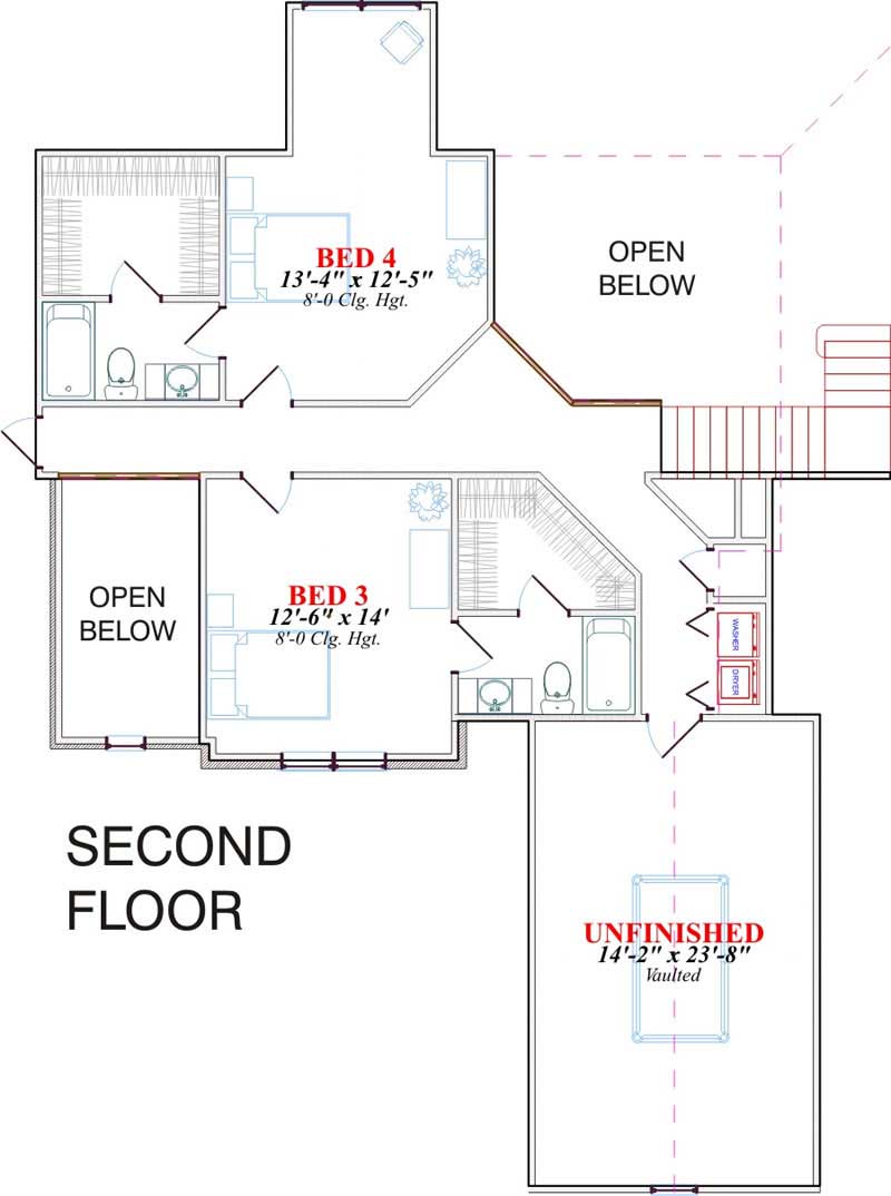 Floor Plan Second Story of Luxury Plan #144-1020