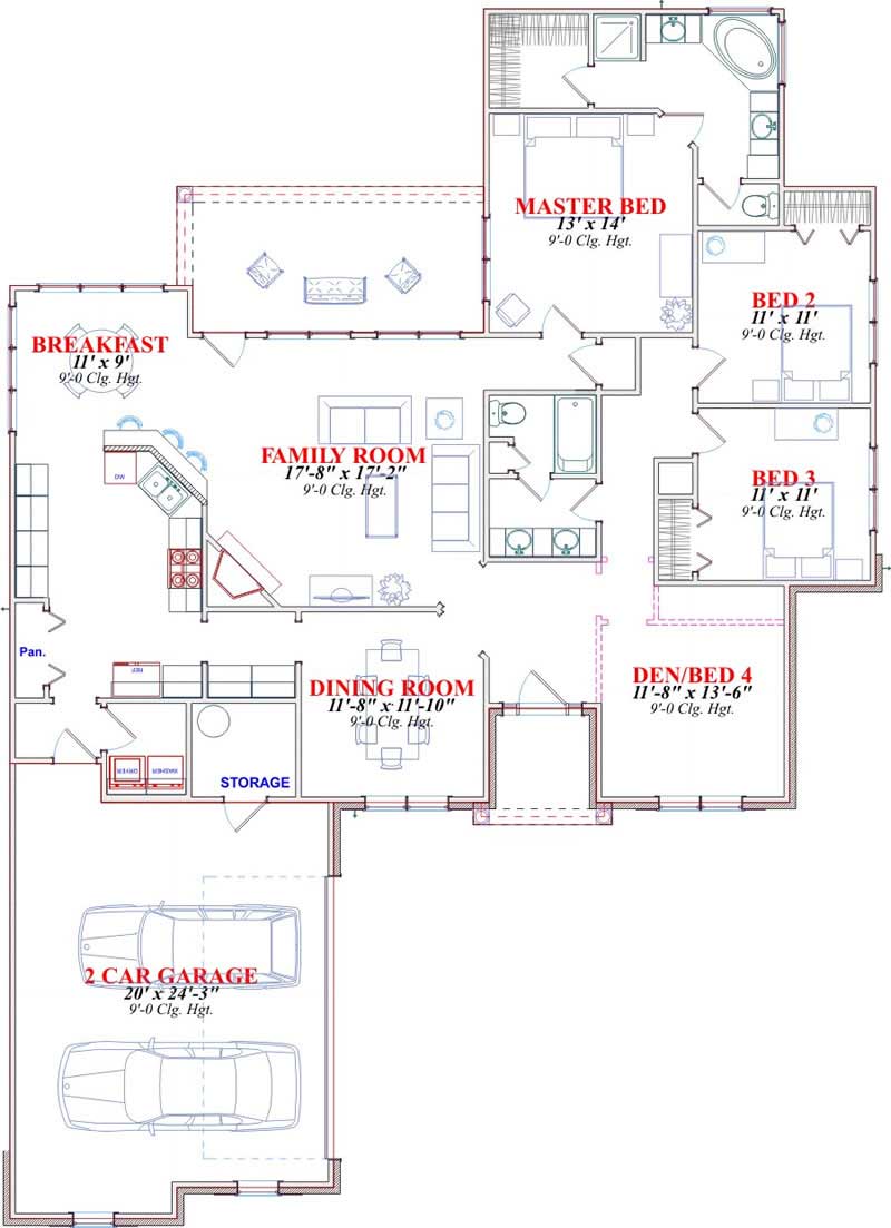 Floor Plan First Story of Ranch Plan #144-1022