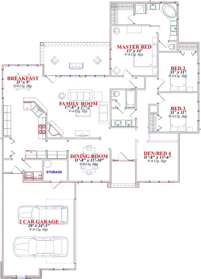 Floor Plan First Story of Ranch Plan #144-1023