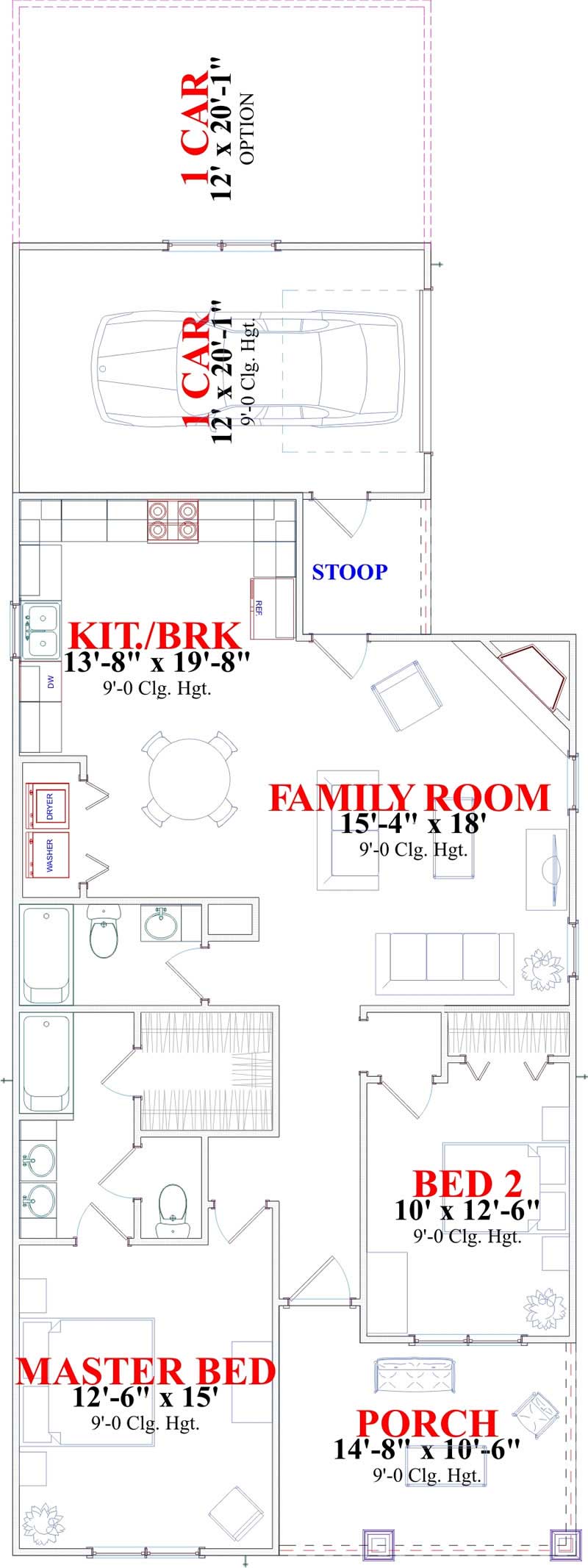 Floor Plan First Story of Bungalow Plan #144-1025