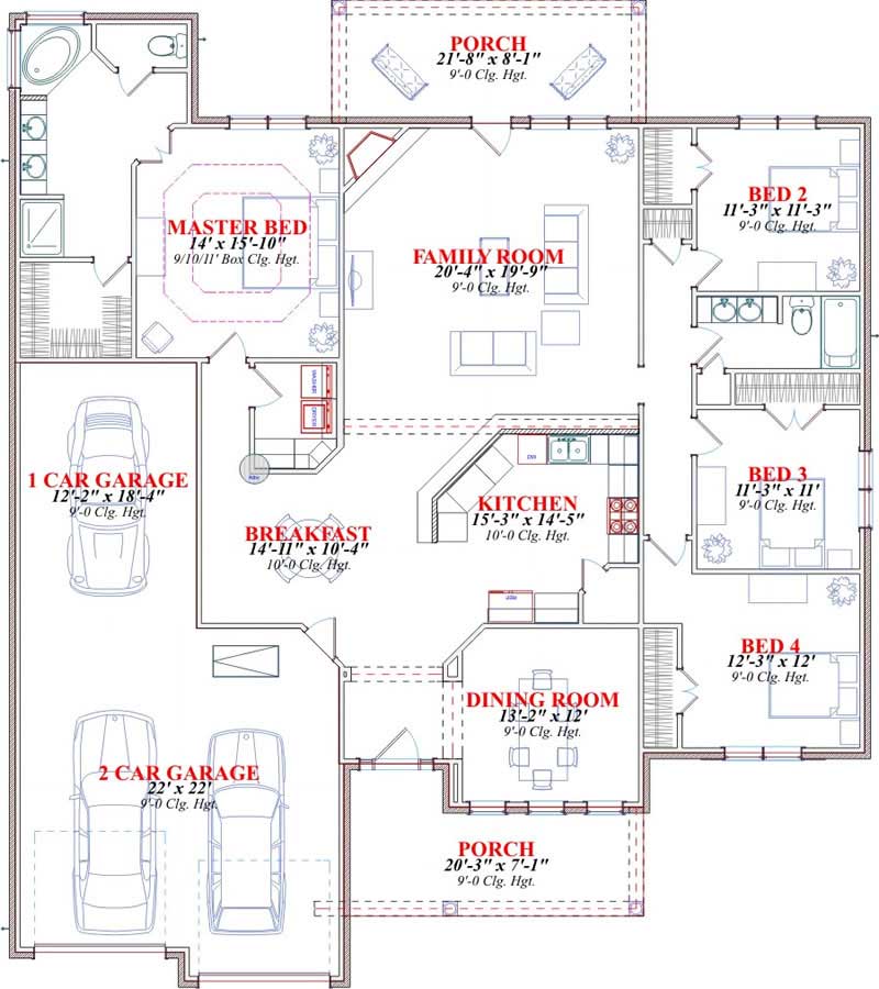 Floor Plan First Story of Bungalow Plan #144-1026