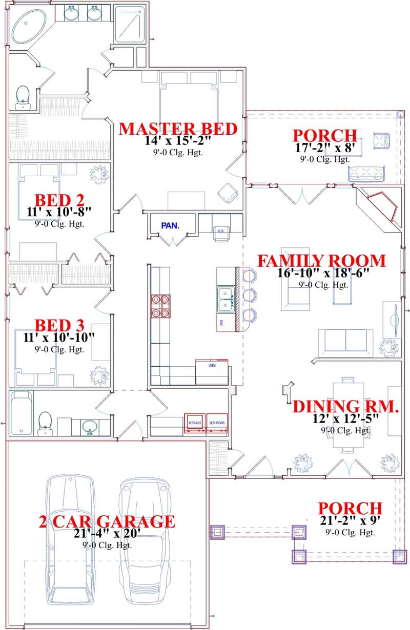 Floor Plan First Story of Small House Plans #144-1027