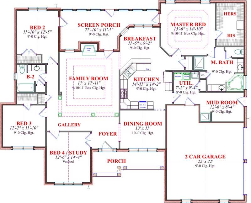 Floor Plan First Story of Ranch Plan #144-1029