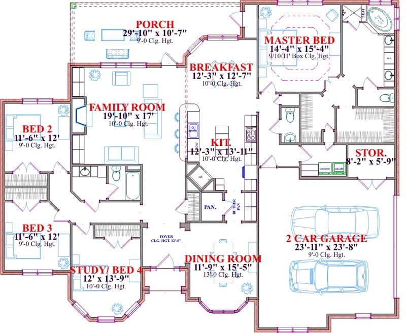 Floor Plan First Story of Craftsman Plan #144-1030
