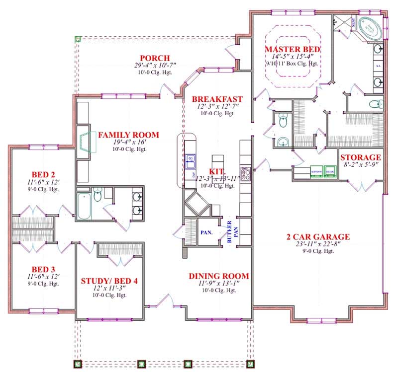 Floor Plan First Story of Country Plan #144-1032