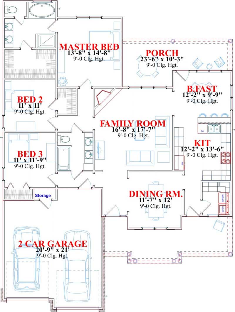 Floor Plan First Story of Bungalow Plan #144-1033