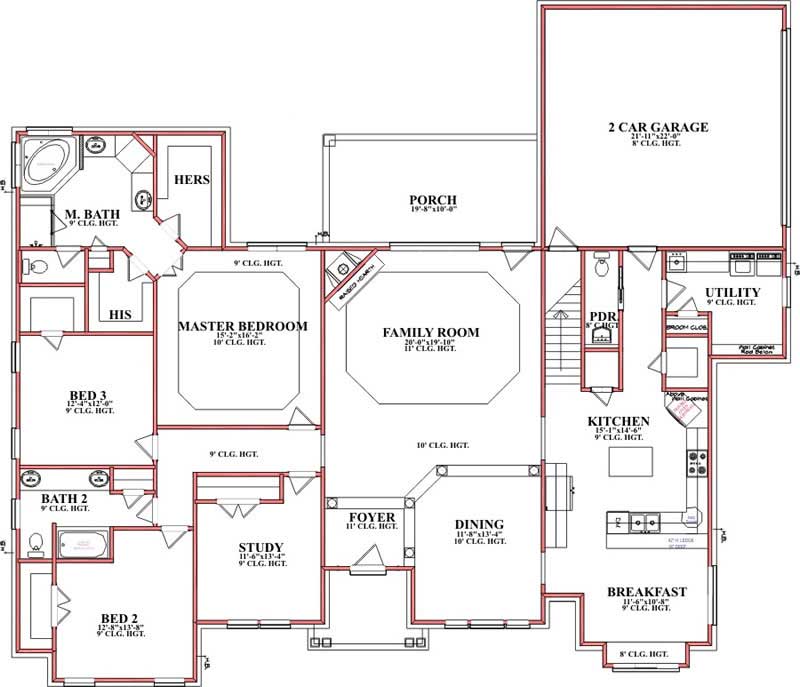 Floor Plan First Story of Ranch Plan #144-1036