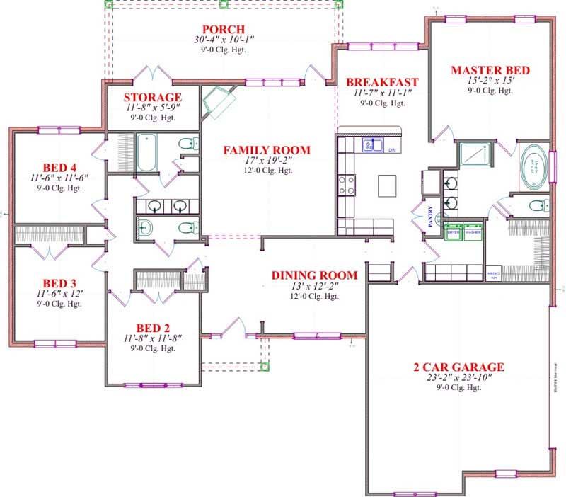 Floor Plan First Story of Ranch Plan #144-1038