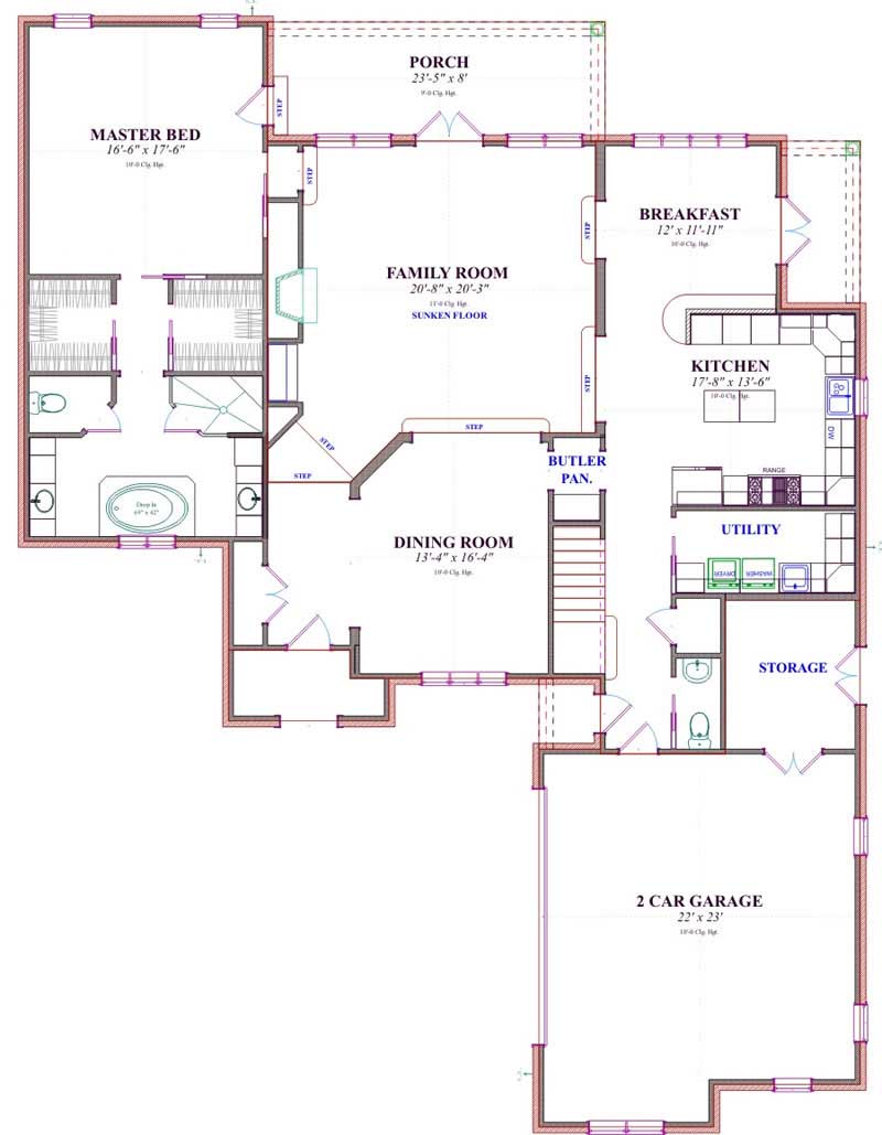 Floor Plan First Story of Traditional Plan #144-1039