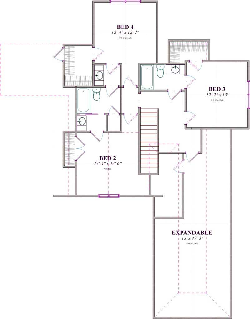 Floor Plan Second Story of Traditional Plan #144-1039