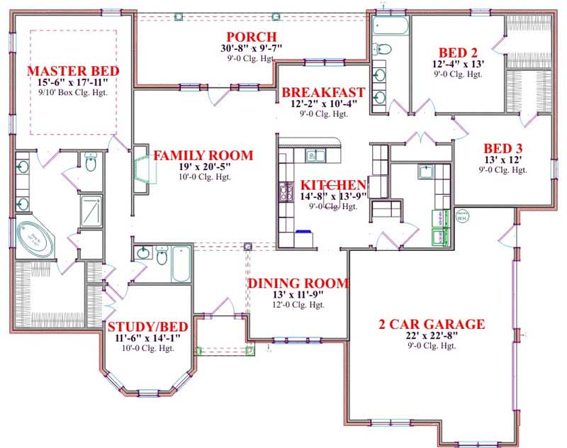 Floor Plan First Story of Ranch Plan #144-1041