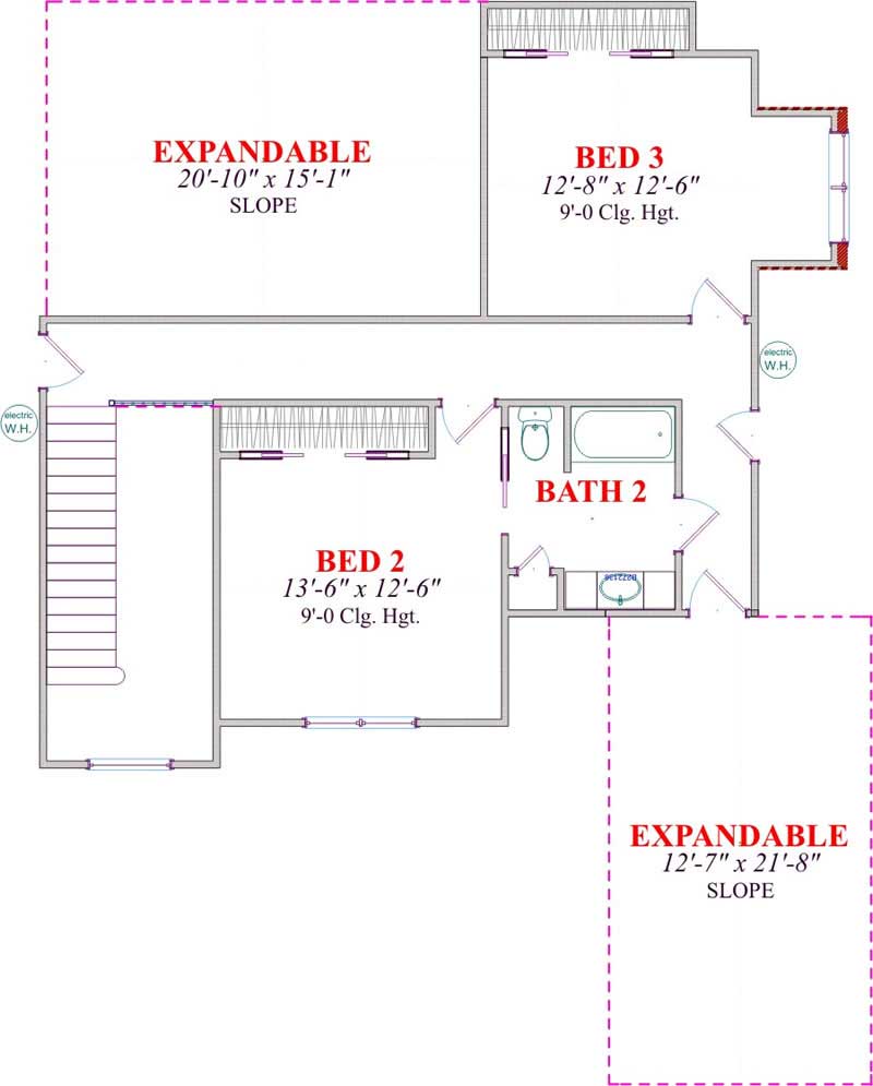 Floor Plan Second Story of Contemporary Plan #144-1044