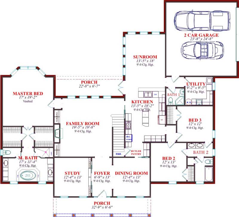 Floor Plan First Story of Country Plan #144-1049
