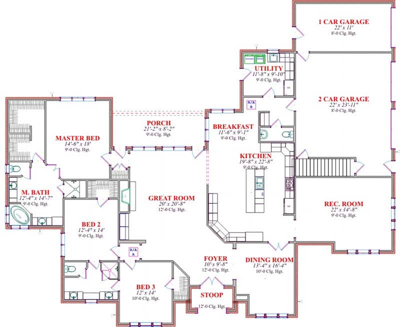 Floor Plan First Story of European Plan #144-1050