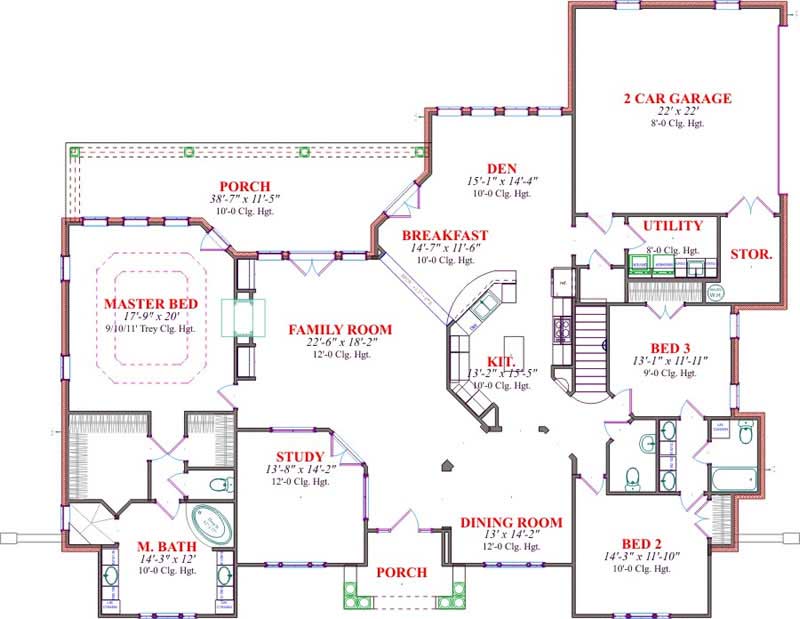Floor Plan First Story of Mediterranean Plan #144-1051