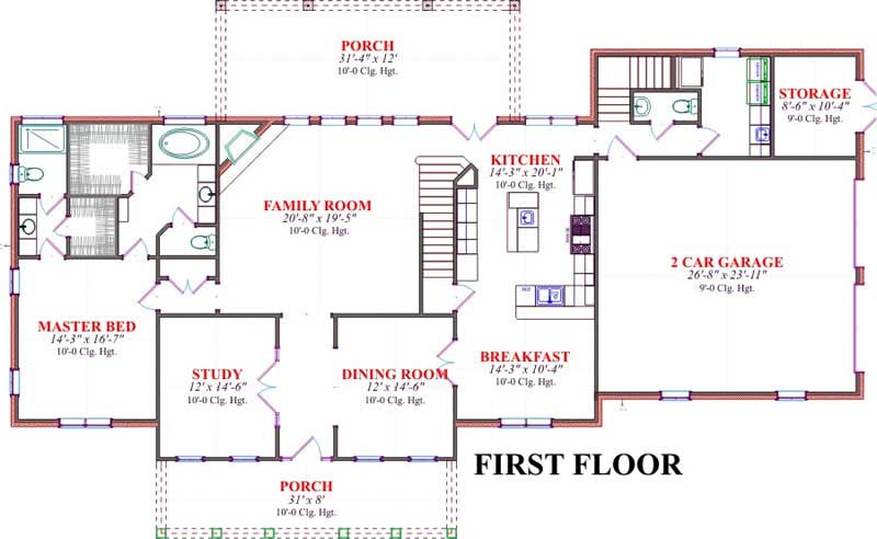 Floor Plan First Story of Country Plan #144-1055