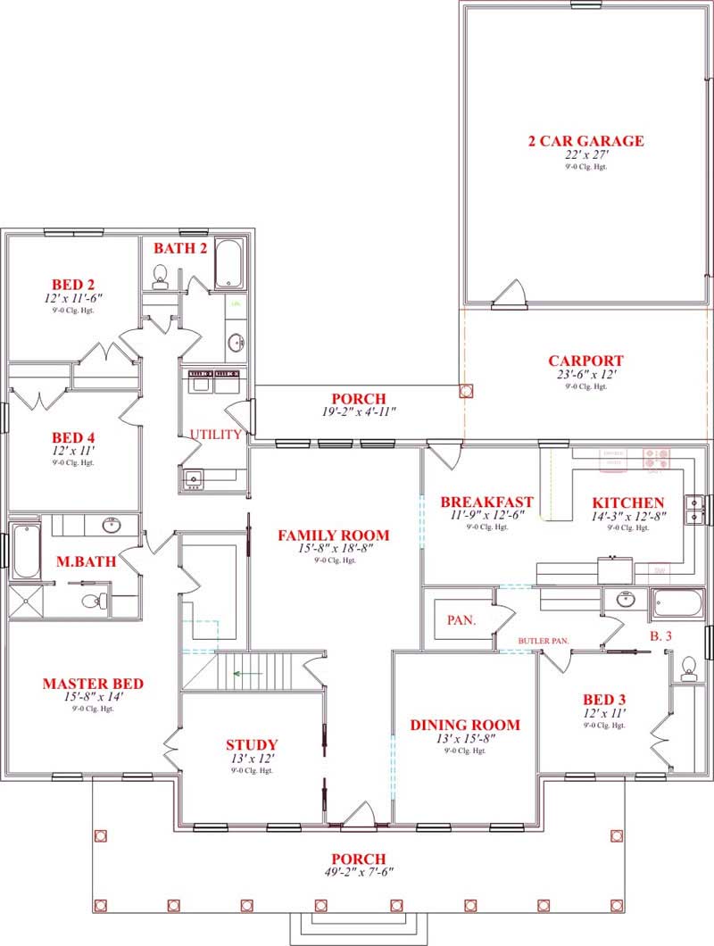 Floor Plan First Story of Country Plan #144-1056