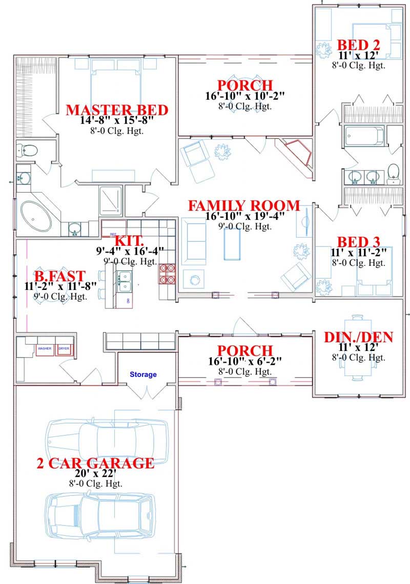 Floor Plan First Story of Ranch Plan #144-1057