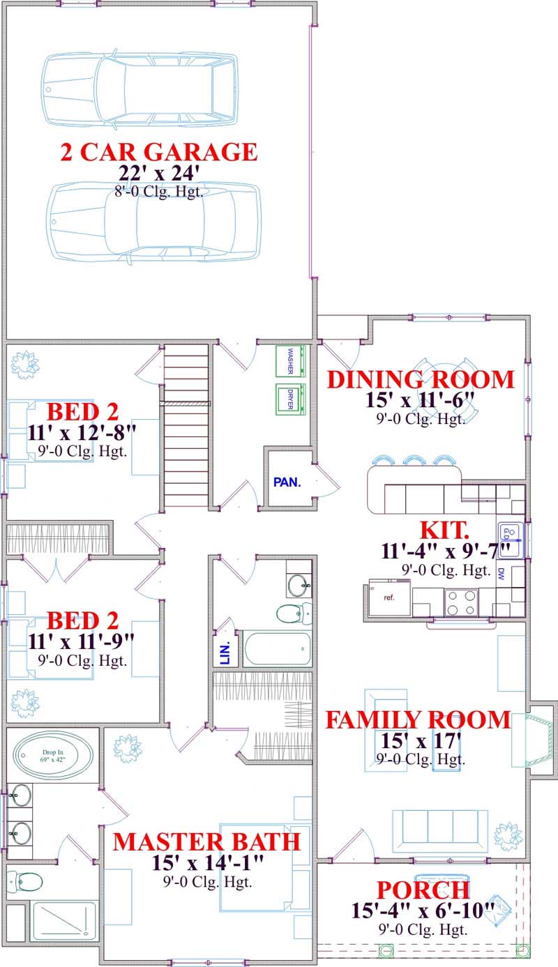 Floor Plan First Story of Country Plan #144-1059