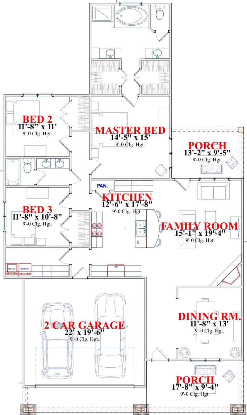 Floor Plan First Story of Ranch Plan #144-1062