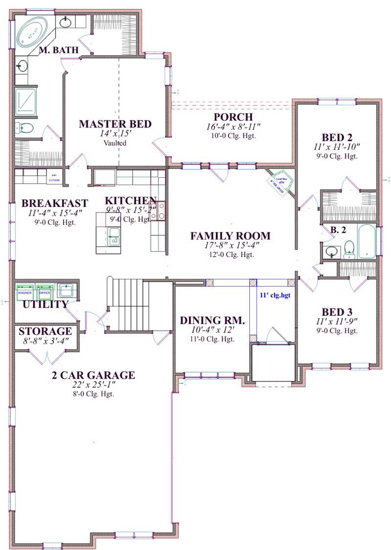 Floor Plan First Story of Ranch Plan #144-1063