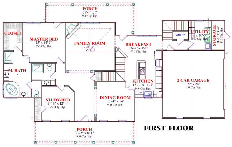 Floor Plan First Story of Cape Cod Plan #144-1064