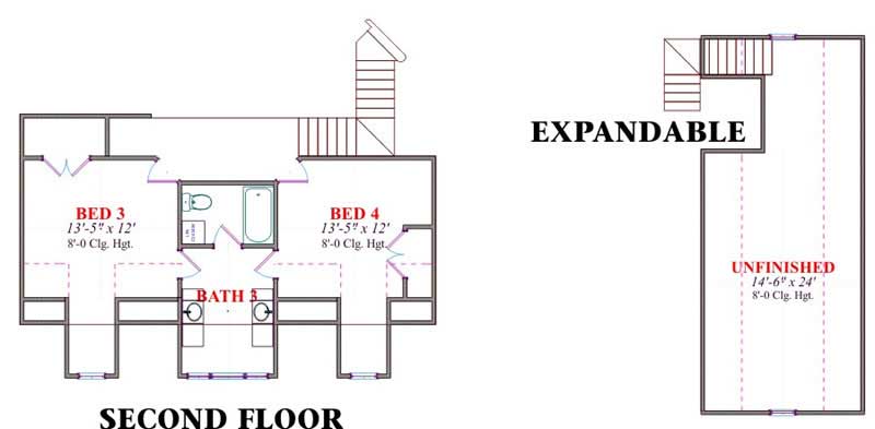 Floor Plan Second Story of Cape Cod Plan #144-1064