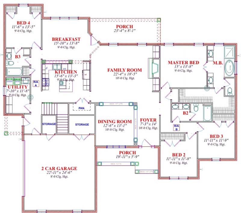 Floor Plan First Story of Ranch Plan #144-1065