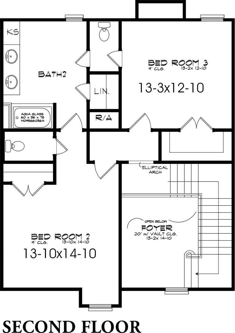 Floor Plan Second Story of European Plan #144-1077