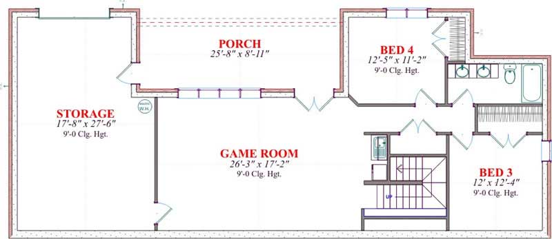 Floor Plan Basement of Country Plan #144-1078