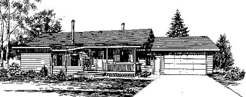 Front view of Ranch home (ThePlanCollection: House Plan #145-1008)