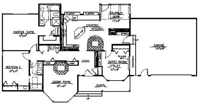 Floor Plan First Story of Ranch Plan #145-1008