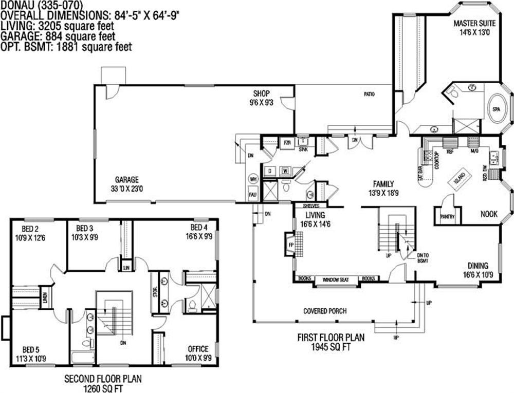 Floor Plan First Story of Country Plan #145-1009