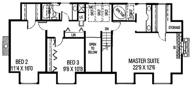 Floor Plan Second Story of Traditional Plan #145-1013