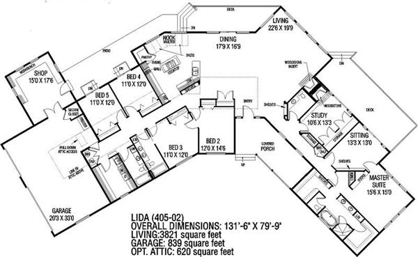 Floor Plan First Story of Ranch Plan #145-1022