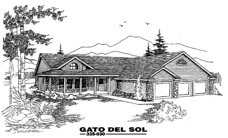 Front view of Country home (ThePlanCollection: House Plan #145-1023)