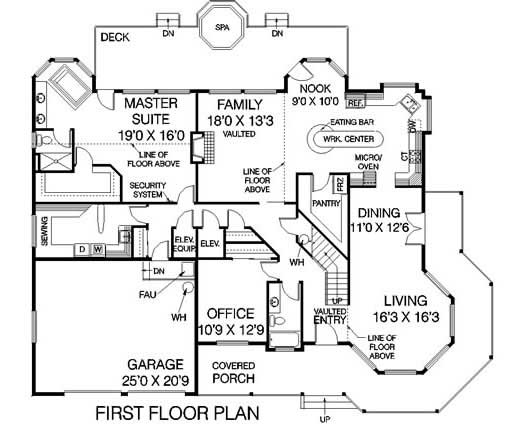 Floor Plan First Story of Luxury Plan #145-1053
