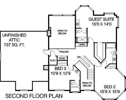 Floor Plan Second Story of Luxury Plan #145-1053