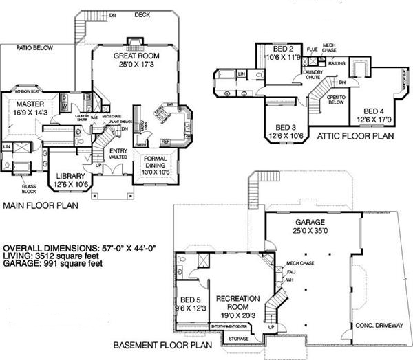 Floor Plan First Story of Contemporary Plan #145-1080