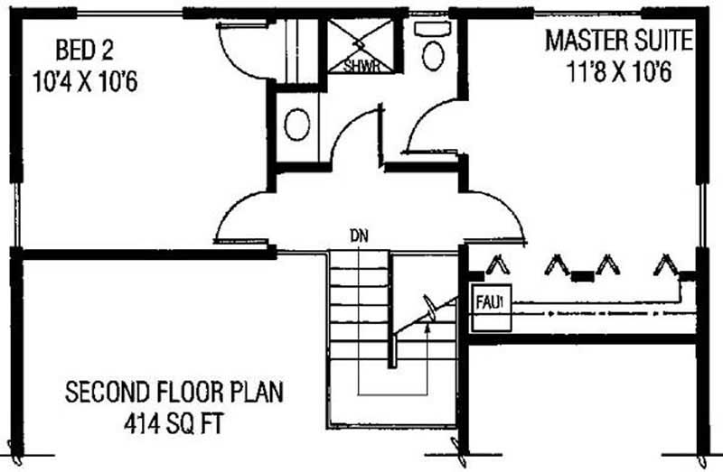 Floor Plan Second Story of Log Cabin Plan #145-1081