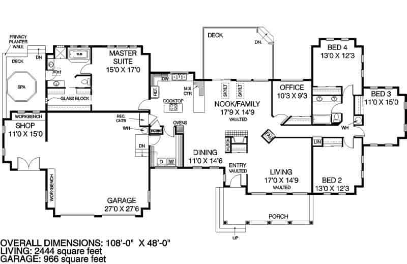 Floor Plan Main Level of Ranch Plan #145-1091