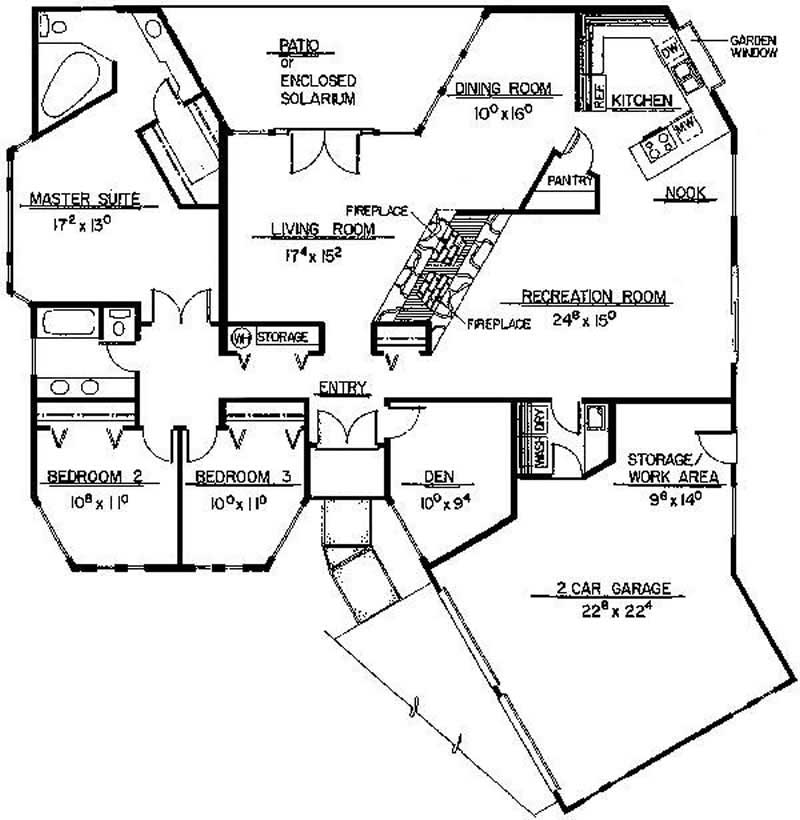 Floor Plan Main Level of Ranch Plan #145-1110