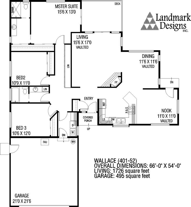Floor Plan First Story of Ranch Plan #145-1114