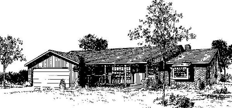 Front view of Ranch home (ThePlanCollection: House Plan #145-1120)