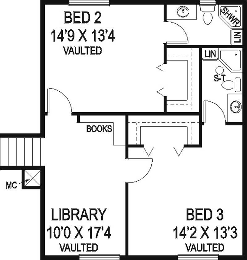 Floor Plan Second Story of Traditional Plan #145-1125