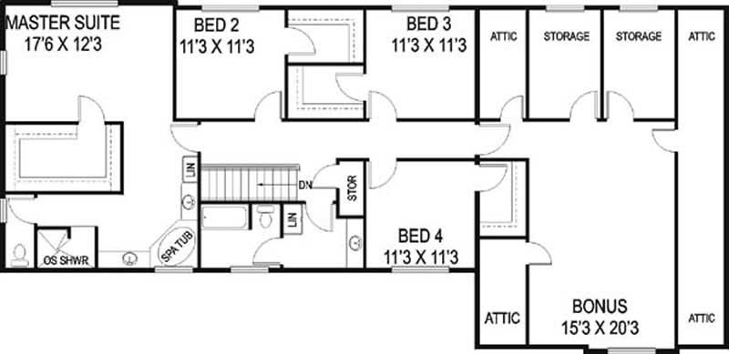 Floor Plan Second Story of Traditional Plan #145-1130