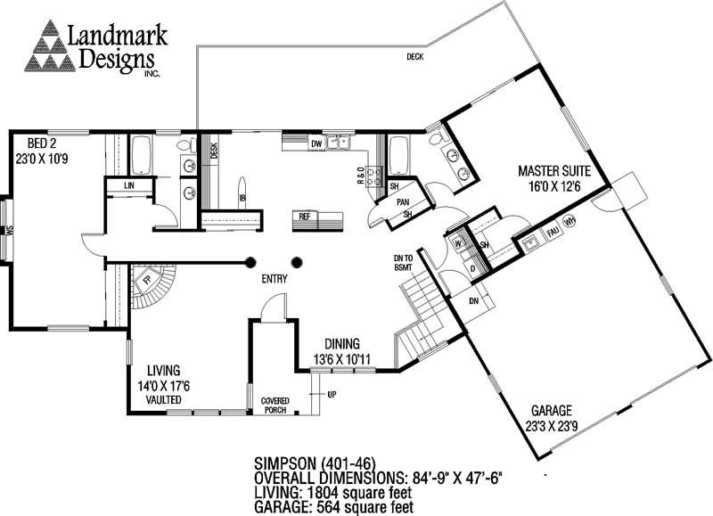 Floor Plan First Story of Ranch Plan #145-1134