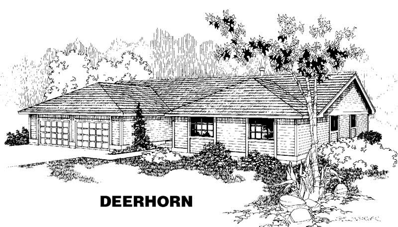 Front view of Ranch home (ThePlanCollection: House Plan #145-1137)