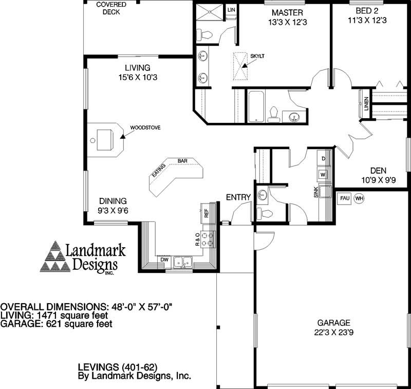 Floor Plan First Story of Ranch Plan #145-1143